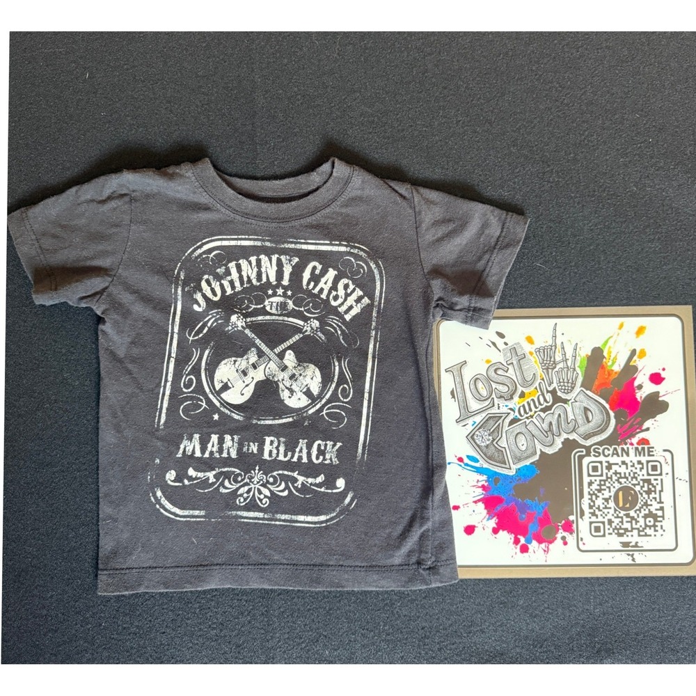 Johnny Cash Graphic Tee Kids 3T Black Excellent Man In Black Guitar Band Shirt